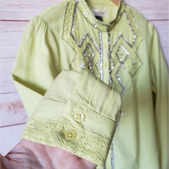 Pilcro Nayeli Beaded Embellished Western Style Shirt Blouse Cotton Size Small - Picture 5 of 13